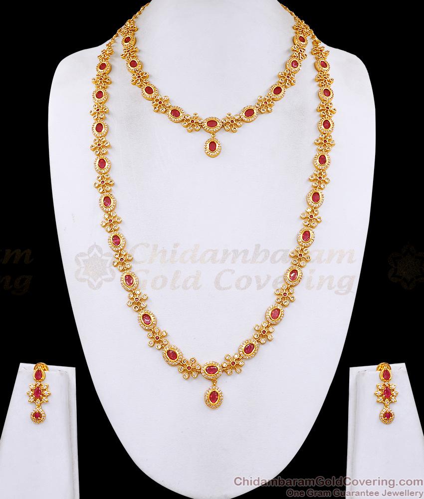 Latest Full Ruby White Stone Designer Haram Wedding Jewelry Set HR3710
