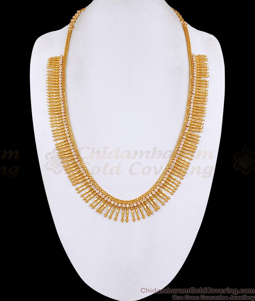 Grand Bridal Wear White Stone Gold Mullaipoo Haram For Women HR3717