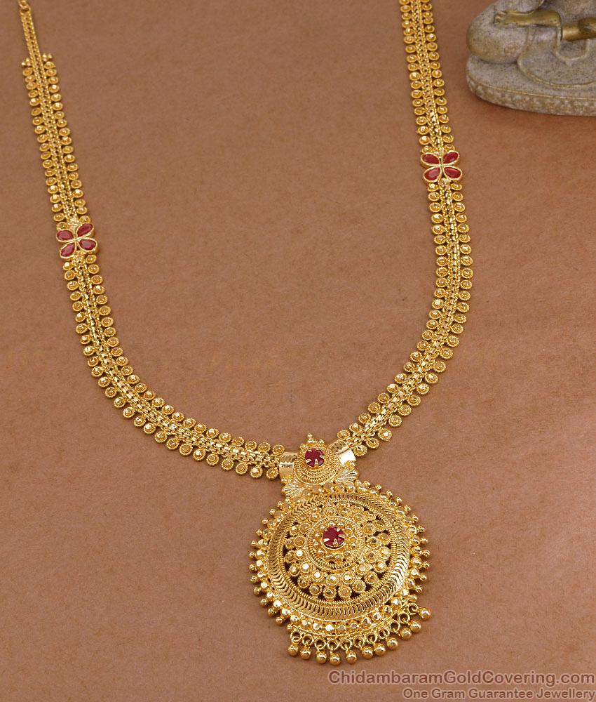 Latest Ruby Stone Kerala Mullai Haram Gold Imitation Bridal Jewelry HR3718