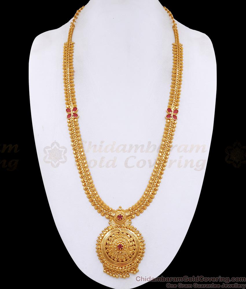 Latest Ruby Stone Kerala Mullai Haram Gold Imitation Bridal Jewelry HR3718