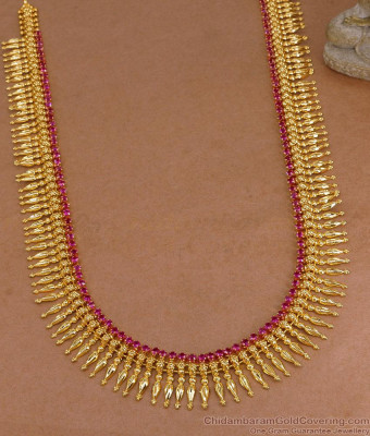 Traditional Gold Imitation Mullaipoo Haram Ruby Stone Design For Brides HR3722