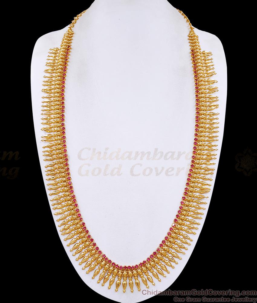 Traditional Gold Imitation Mullaipoo Haram Ruby Stone Design For Brides HR3722