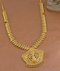 Beautiful Gold Imitation Mango Design Lakshmi Haram Design With Stone HR3728