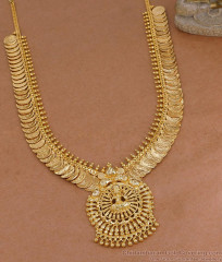 South Indian Gold Plated Lakshmi Coin Haram For Bridal Wear HR3730