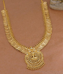 South Indian Gold Plated Lakshmi Coin Haram For Bridal Wear HR3730