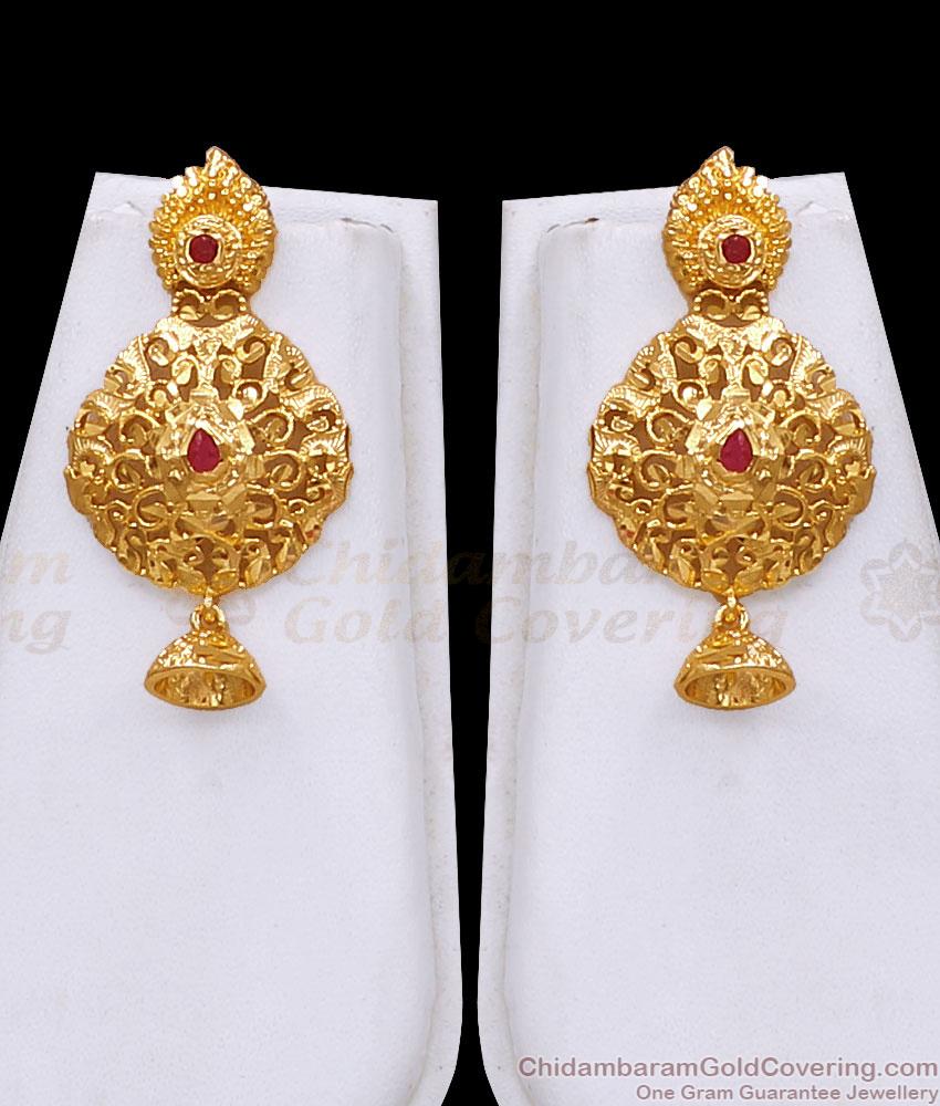 Traditional Mullaipoo Design 1 Gram Gold Haram Necklace Set With Ruby Stone HR3737 Traditional Mullaipoo Design 1 Gram Gold Haram Necklace Set With Ruby Stone HR3737