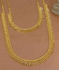 Elegant Kerala Wedding Long Gold Plated Mullaipoo Haram Combo Set HR3743