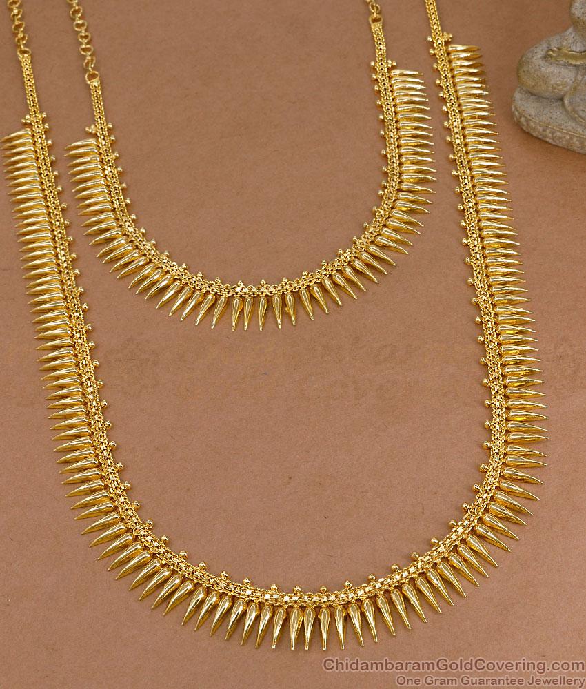 Elegant Kerala Wedding Long Gold Plated Mullaipoo Haram Combo Set HR3743 Elegant Kerala Wedding Long Gold Plated Mullaipoo Haram Combo Set HR3743