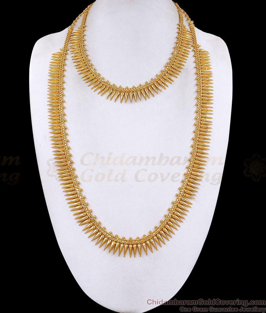 Elegant Kerala Wedding Long Gold Plated Mullaipoo Haram Combo Set HR3743 Elegant Kerala Wedding Long Gold Plated Mullaipoo Haram Combo Set HR3743