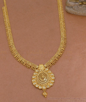 Latest Floral Design Gold Plated Mullaipoo Haram Without Stone HR3747