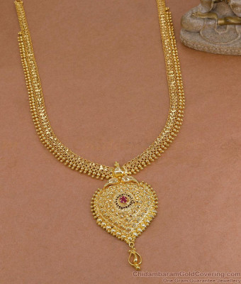 Premium Quality Gold Plated Long Haram Heart Design With Ruby Stone HR3748