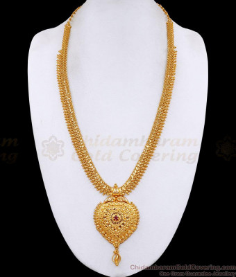 Premium Quality Gold Plated Long Haram Heart Design With Ruby Stone HR3748