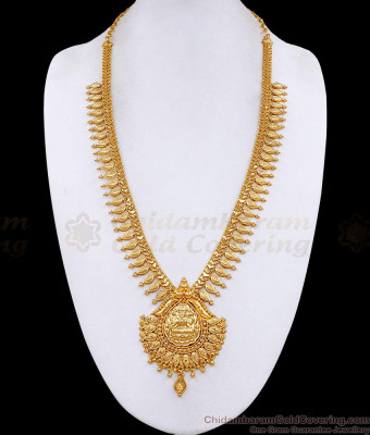 South Indian Micro Gold Polish Lakshmi Haram Leaf Design Online HR3750
