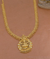 Lakshmi Motiff Gold Imitation Muallipoo Haram For Temple Wear HR3753