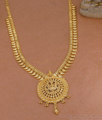 Real Gold Tone Long Bridal Haram Lakshmi Design For Marriage HR3754