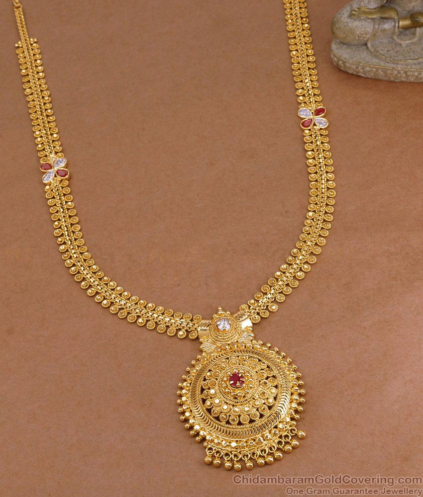 Beautiful Kemp Stone Floral Gold Plated Haram Mullaimottu Design HR3755 Beautiful Kemp Stone Floral Gold Plated Haram Mullaimottu Design HR3755