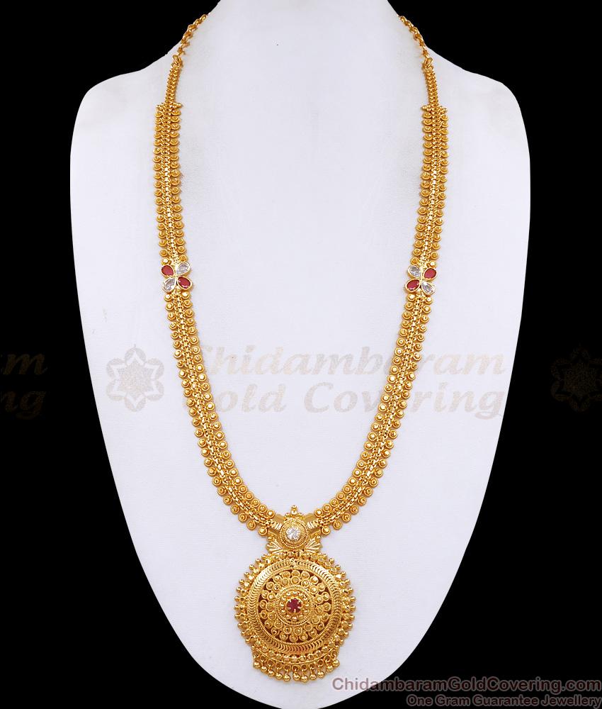 Beautiful Kemp Stone Floral Gold Plated Haram Mullaimottu Design HR3755 Beautiful Kemp Stone Floral Gold Plated Haram Mullaimottu Design HR3755