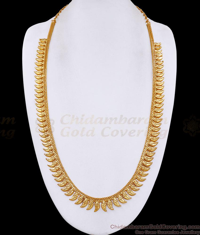 South Indian Plain One Gram Gold Mango Long Haram For Wedding HR3756 South Indian Plain One Gram Gold Mango Long Haram For Wedding HR3756