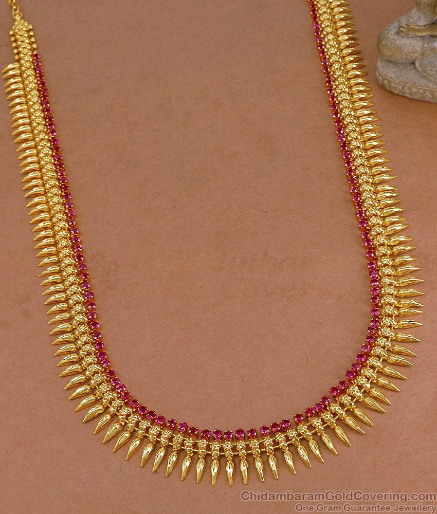 Stylish Ruby Stone Long Mullaipoo Gold Plated Haram Shop Online HR3763 Stylish Ruby Stone Long Mullaipoo Gold Plated Haram Shop Online HR3763