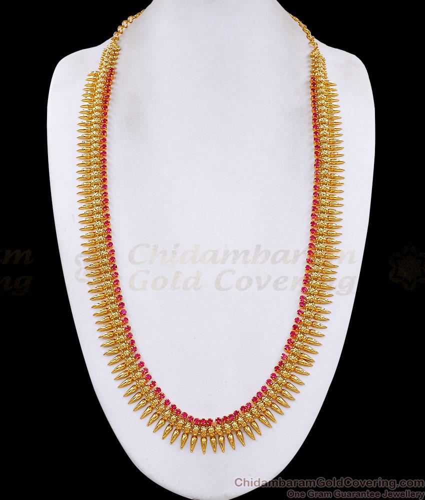 Stylish Ruby Stone Long Mullaipoo Gold Plated Haram Shop Online HR3763 Stylish Ruby Stone Long Mullaipoo Gold Plated Haram Shop Online HR3763