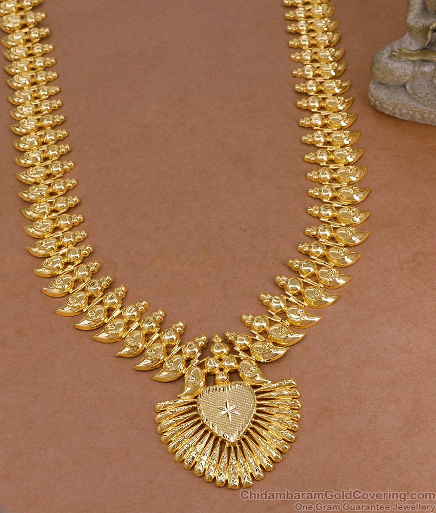 Premium Quality Two Gram Gold Long Mango Haram Kerala Bridal Jewelry HR3772