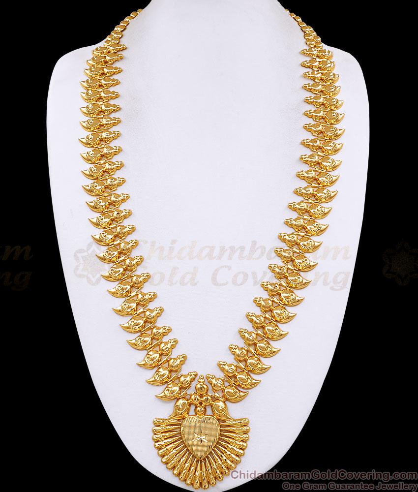 Premium Quality Two Gram Gold Long Mango Haram Kerala Bridal Jewelry HR3772