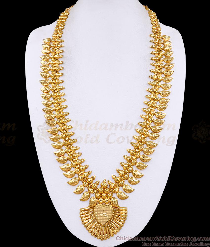 Latest Kerala Pattern Forming Gold Long Haram Mango Design HR3773