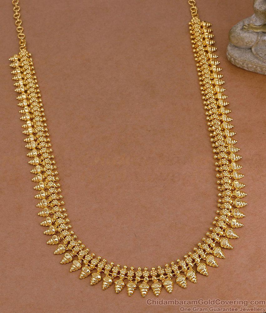 New Model Plain Gold Imitation Mullai Arumbu Haram Design Online HR3776