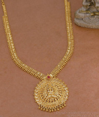 Single Ruby Stone Lakshmi Pendant Gold Imitation Haram Shop Online HR3783