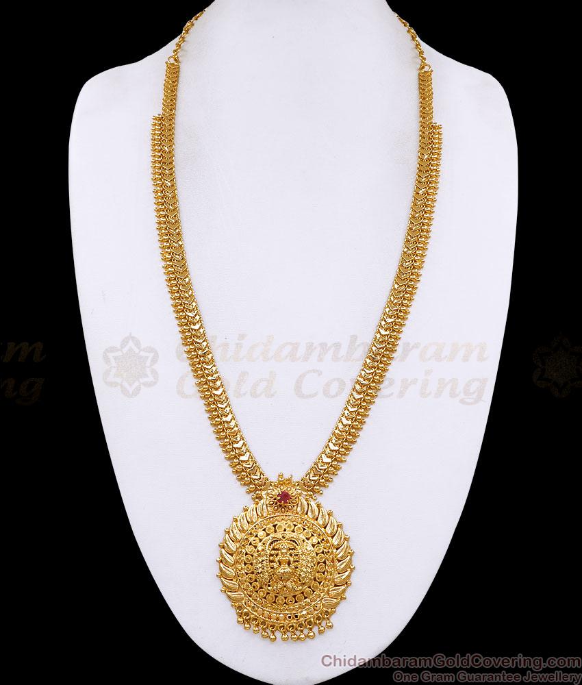 Single Ruby Stone Lakshmi Pendant Gold Imitation Haram Shop Online HR3783