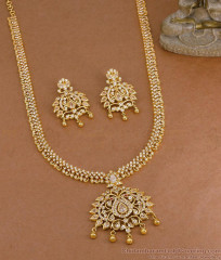 Beautiful Ad Stone Peacock Design Haram 1 Gram Gold Finish HR3785 Beautiful Ad Stone Peacock Design Haram 1 Gram Gold Finish HR3785