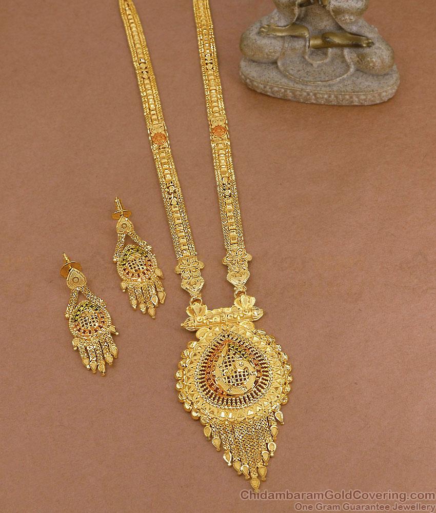 Traditional Two Gram Gold Haram Earring Bridal Combo HR3788 Traditional Two Gram Gold Haram Earring Bridal Combo HR3788