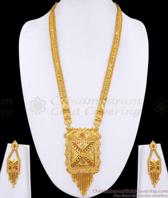 Latest Two Gram Gold Enamel Pattern Haram Earring Combo Shop Online HR3789