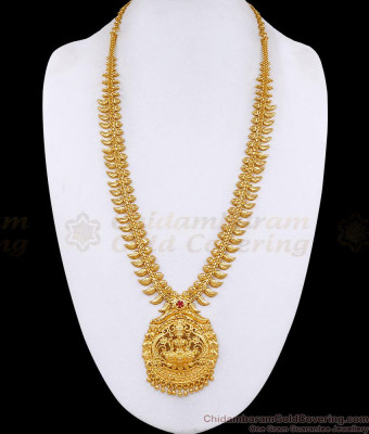Lakshmi Motif Ruby Stone Gold Plated Haram Shop Online HR3793
