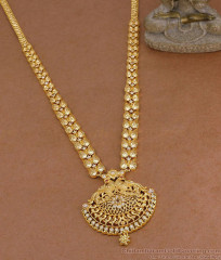 Latest White Stone Peacock Motif Gold Plated Mango Haram Online HR3799 Latest White Stone Peacock Motif Gold Plated Mango Haram Online HR3799