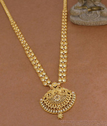 Latest White Stone Peacock Motif Gold Plated Mango Haram Online HR3799 Latest White Stone Peacock Motif Gold Plated Mango Haram Online HR3799