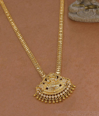 Elegant Lakshmi Design White Stone Gold Imitation Long Haram Shop Online HR3800