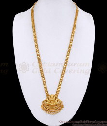 Elegant Lakshmi Design White Stone Gold Imitation Long Haram Shop Online HR3800 Elegant Lakshmi Design White Stone Gold Imitation Long Haram Shop Online HR3800