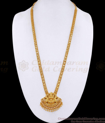 Elegant Lakshmi Design White Stone Gold Imitation Long Haram Shop Online HR3800