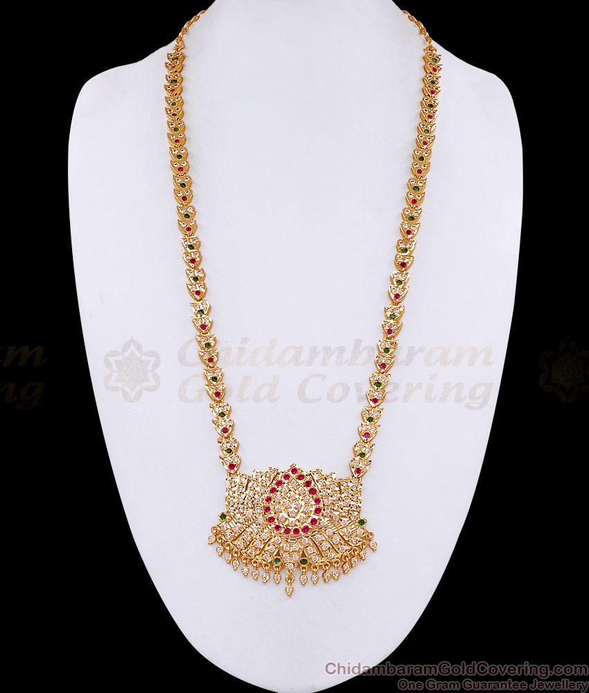 Original Impon Panchaloha Lotus Haram With Multi Color Stone HR3801 Original Impon Panchaloha Lotus Haram With Multi Color Stone HR3801