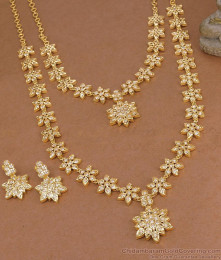 Heavy Five Metal White Stone Haram Necklace Combo Floral Design HR3803 Heavy Five Metal White Stone Haram Necklace Combo Floral Design HR3803