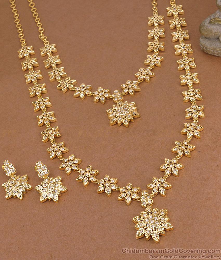 Heavy Five Metal White Stone Haram Necklace Combo Floral Design HR3803 Heavy Five Metal White Stone Haram Necklace Combo Floral Design HR3803