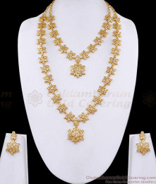Heavy Five Metal White Stone Haram Necklace Combo Floral Design HR3803 Heavy Five Metal White Stone Haram Necklace Combo Floral Design HR3803
