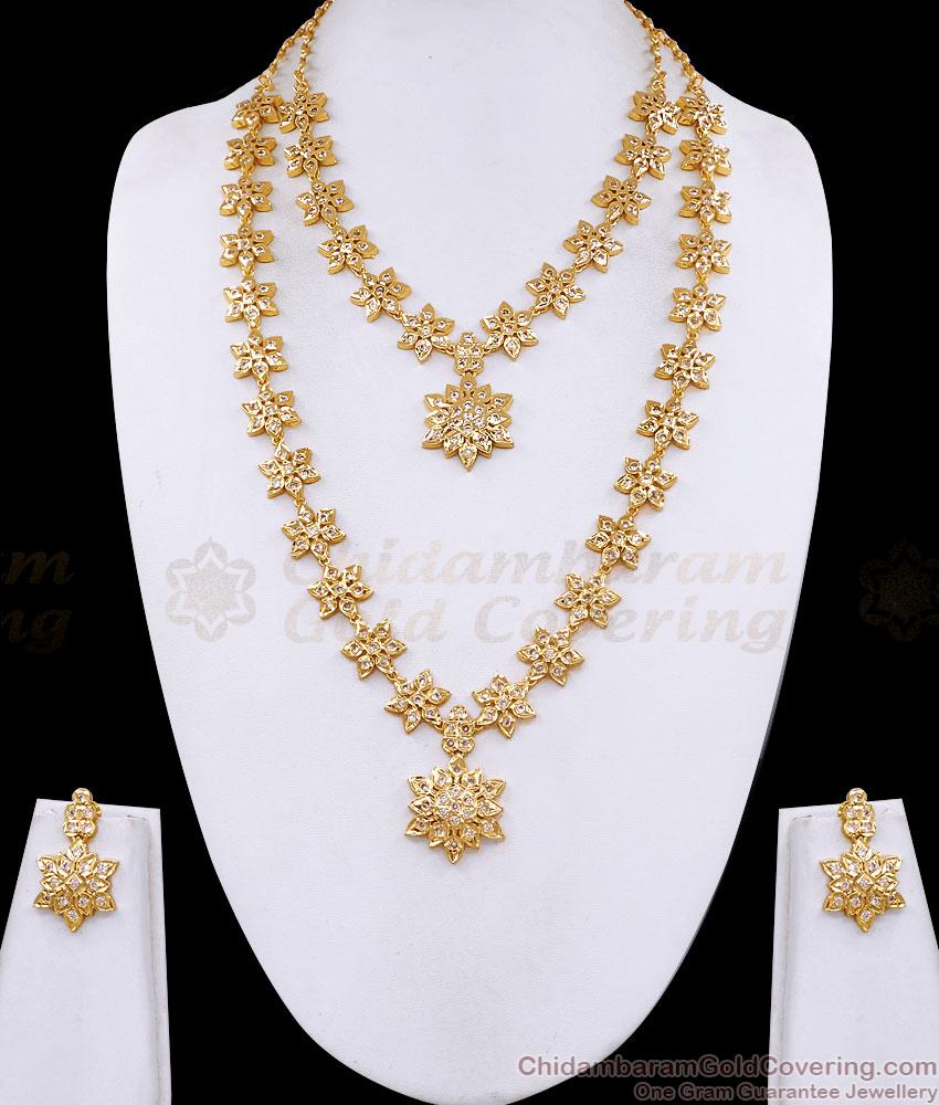 Heavy Five Metal White Stone Haram Necklace Combo Floral Design HR3803 Heavy Five Metal White Stone Haram Necklace Combo Floral Design HR3803