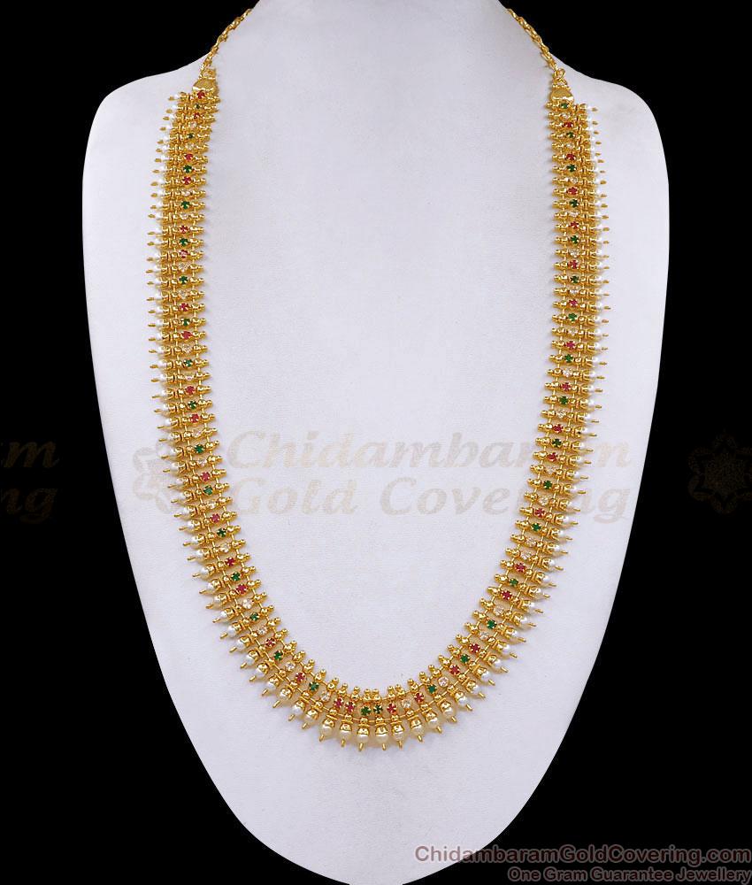 Multi Color Stone Gold Imitation Mullai Mottu Haram Pearl Jewelry HR3804 Multi Color Stone Gold Imitation Mullai Mottu Haram Pearl Jewelry HR3804