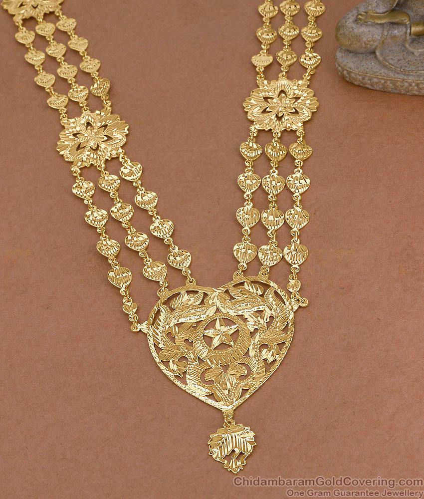 Three Strand Gold Plated Governor Haram With Heart Pendant HR3805 Three Strand Gold Plated Governor Haram With Heart Pendant HR3805