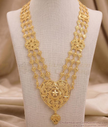 Three Strand Gold Plated Governor Haram With Heart Pendant HR3805
