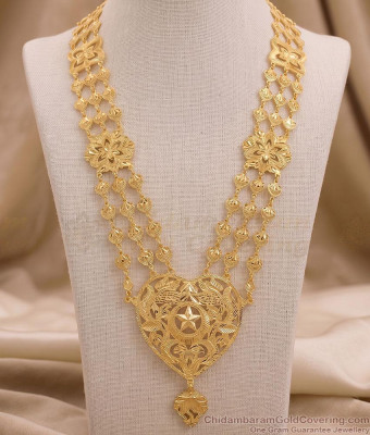 Three Strand Gold Plated Governor Haram With Heart Pendant HR3805
