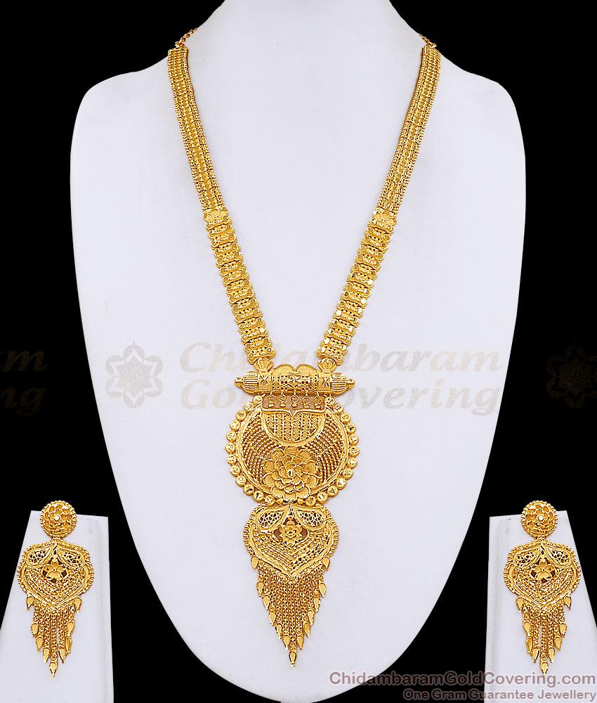 Ultra Premium Gold Plated Bridal Haram Set with Earrings HR3810 Ultra Premium Gold Plated Bridal Haram Set with Earrings HR3810