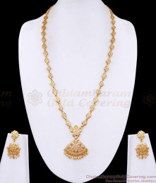 Traditional Impon White Stone Long Haram with Matching Jhumka Earrings Set HR3811
